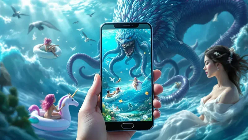 Adegan sasaran ikan dan meriam dalam permainan arcade